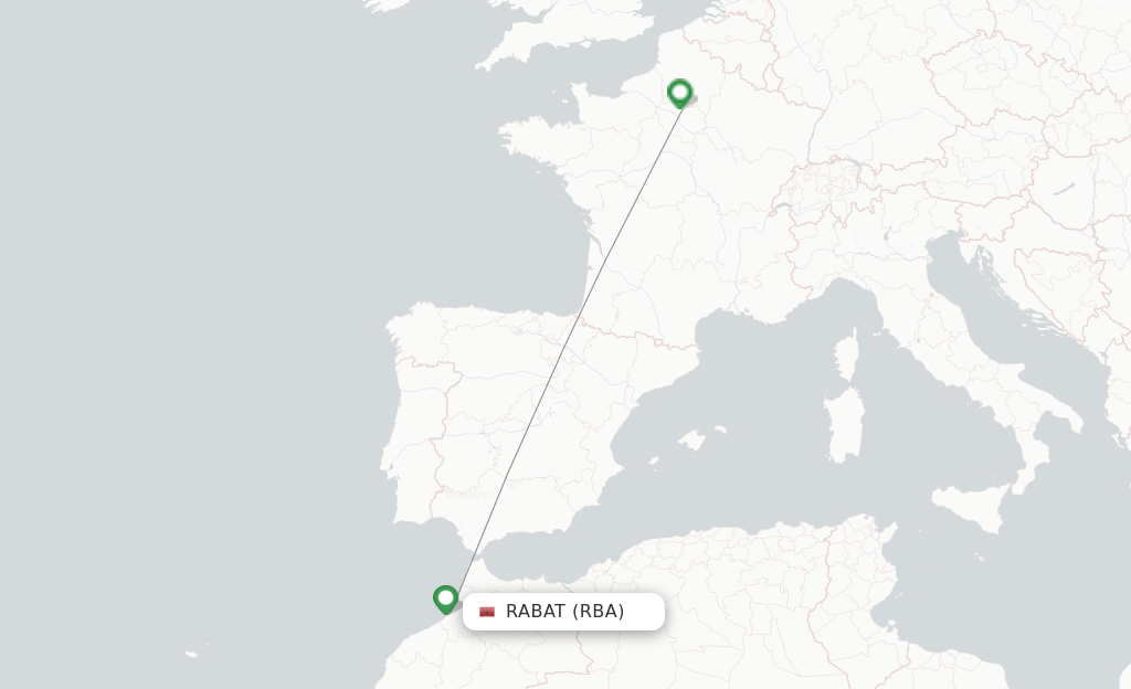 Route map with flights from Rabat with Air France