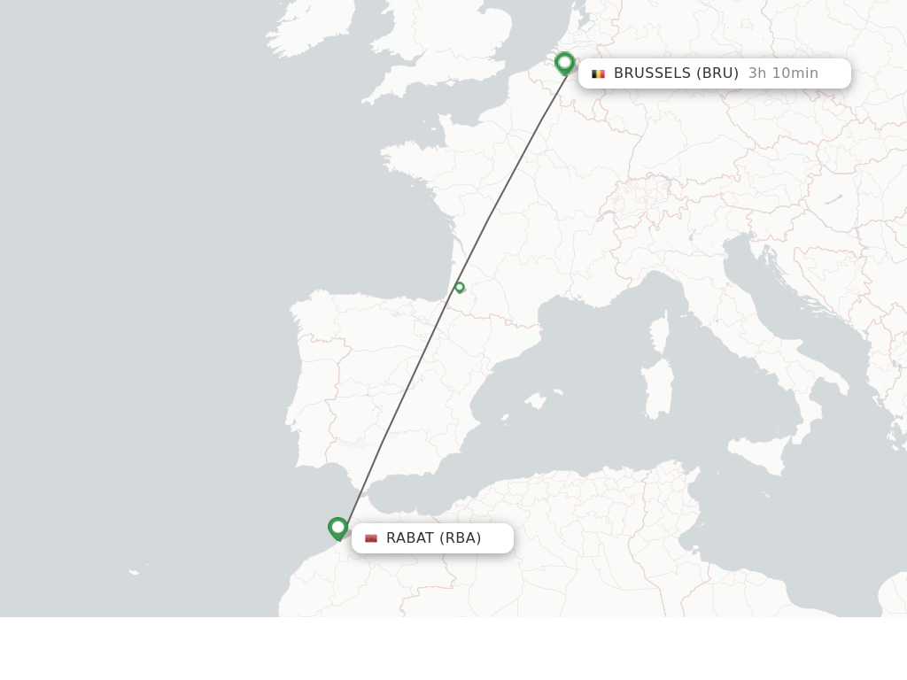 Flights from Rabat to Brussels route map