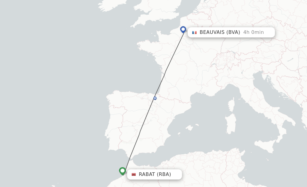 Flights from Rabat to Paris route map