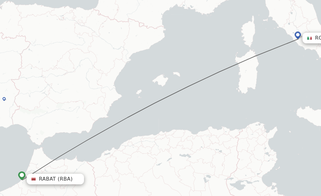 Flights from Rabat to Rome route map