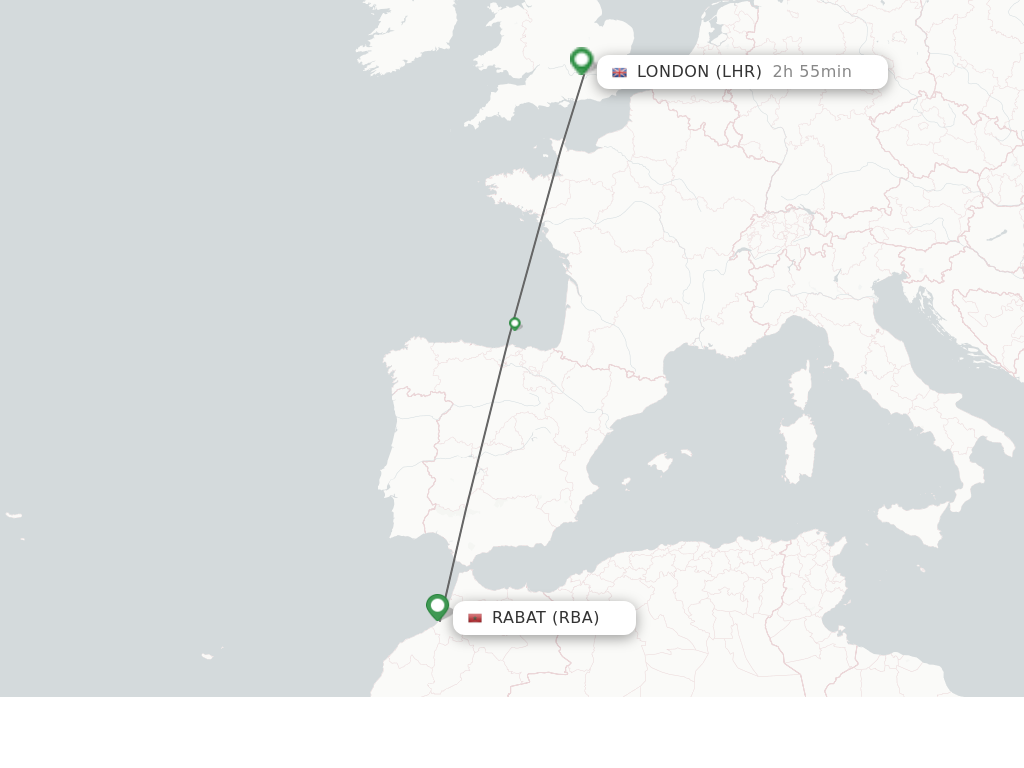 Flights from Rabat to London route map