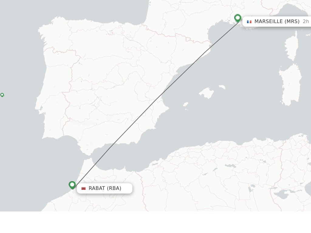 Flights from Rabat to Marseille route map