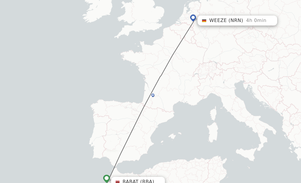 Flights from Rabat to Dusseldorf route map
