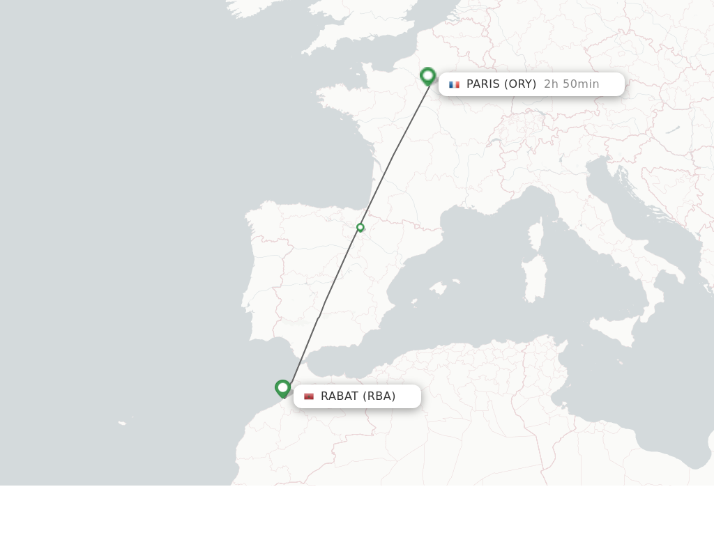 Flights from Rabat to Paris route map