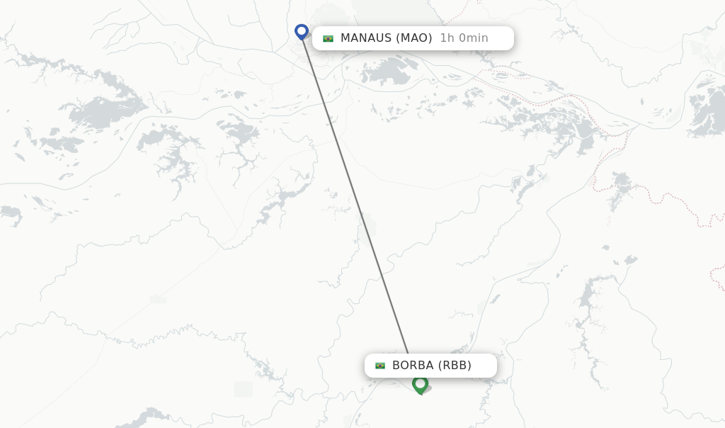 Flights from Manaus to Borba route map