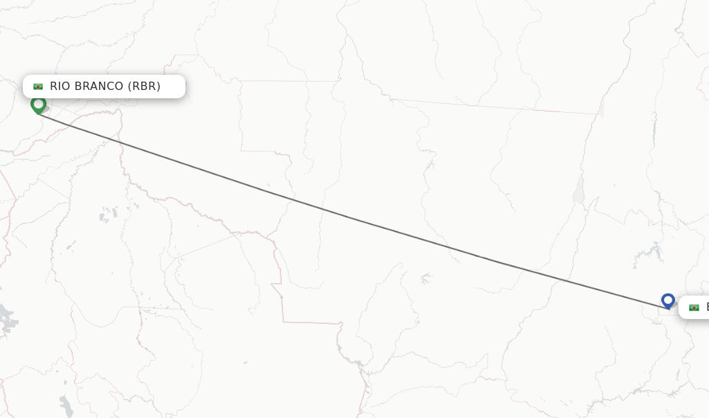 Flights from Rio Branco to Brasilia route map
