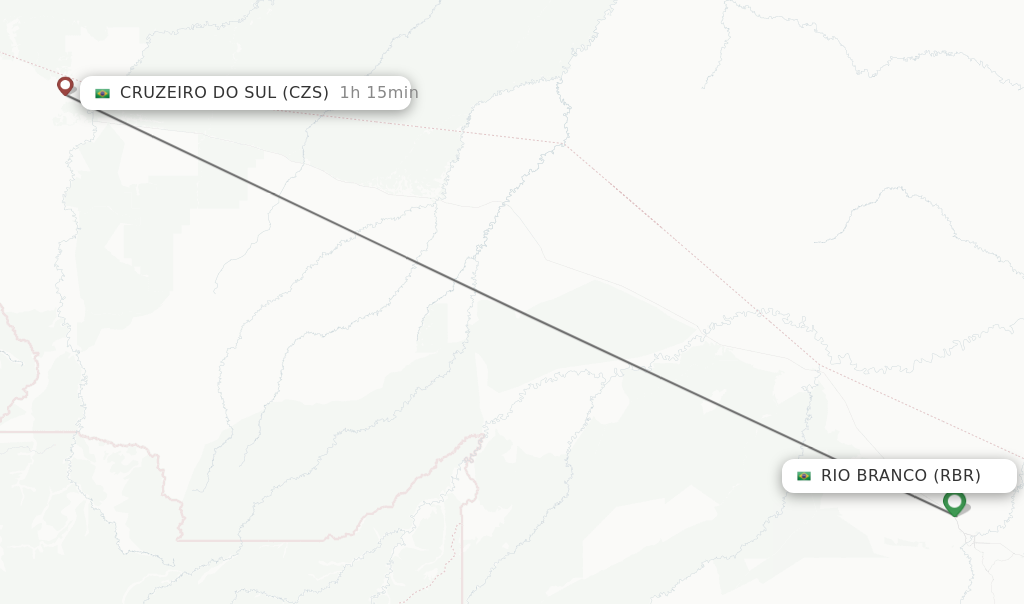 Flights from Rio Branco to Cruzeiro Do Sul route map