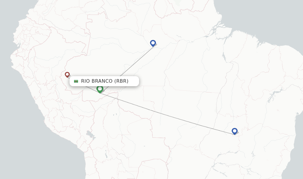 Route map with flights from Rio Branco with Gol