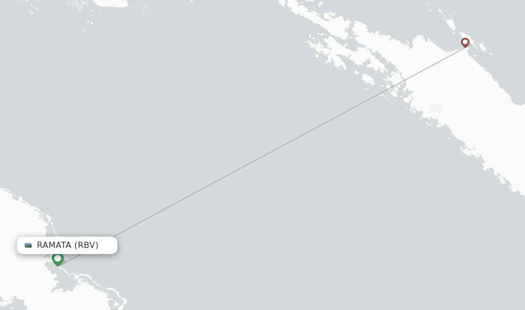 Route map with flights from Ramata with Solomon Airlines