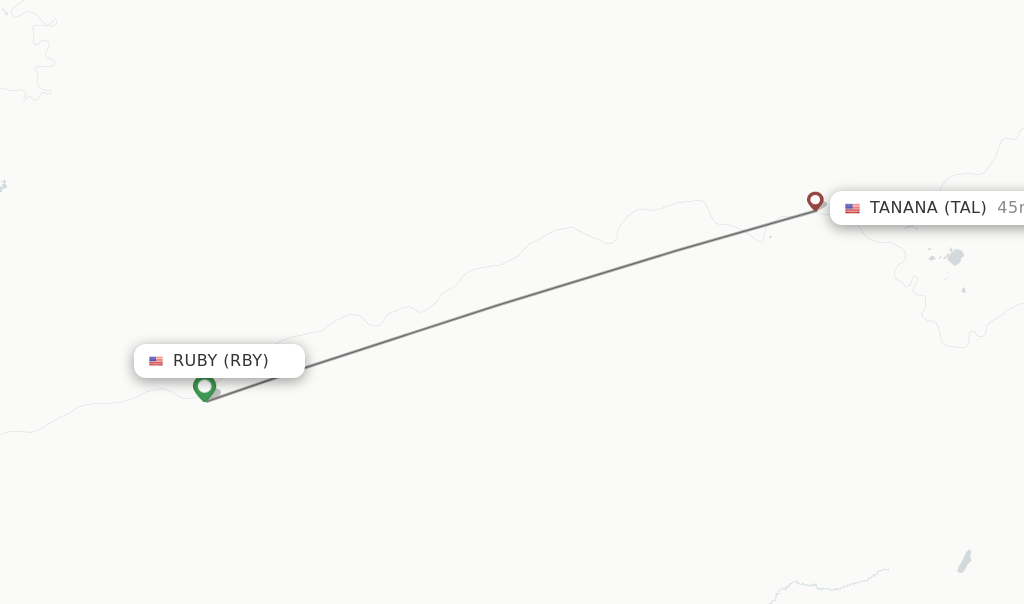 Flights from Ruby to Tanana route map