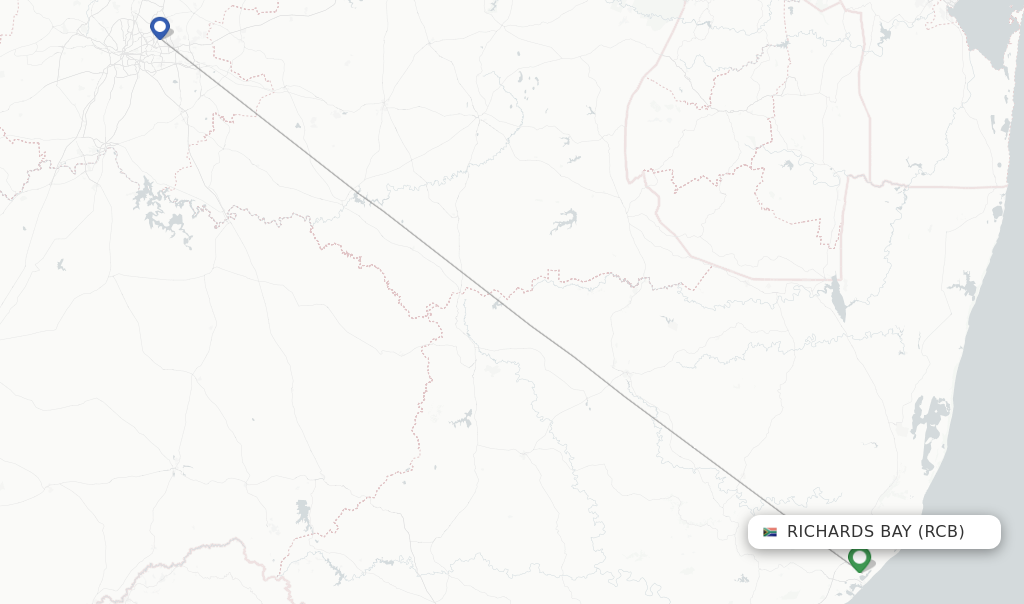 Route map with flights from Richards Bay with Airlink
