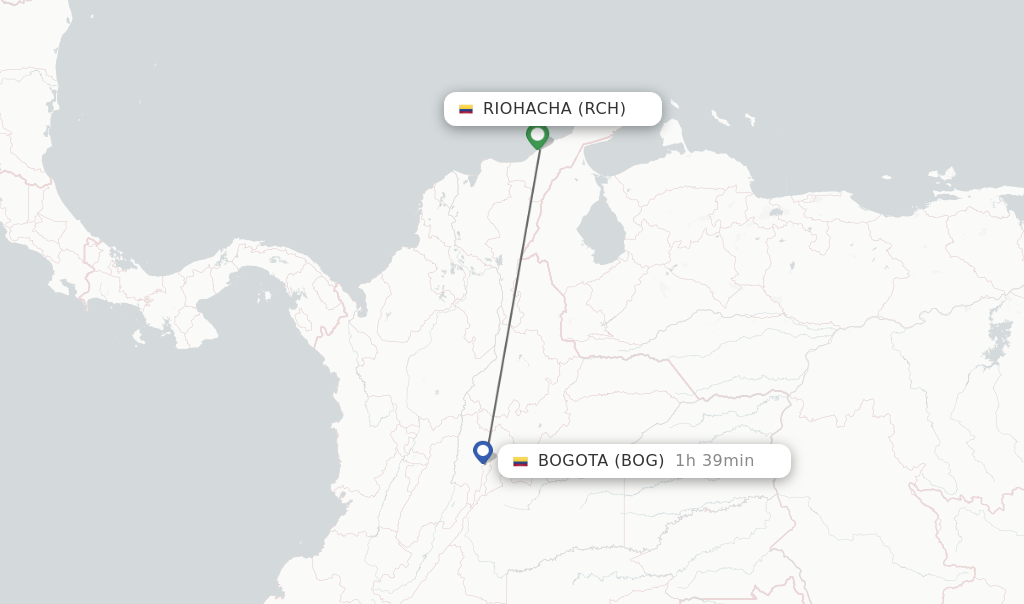 Flights from Riohacha to Bogota route map