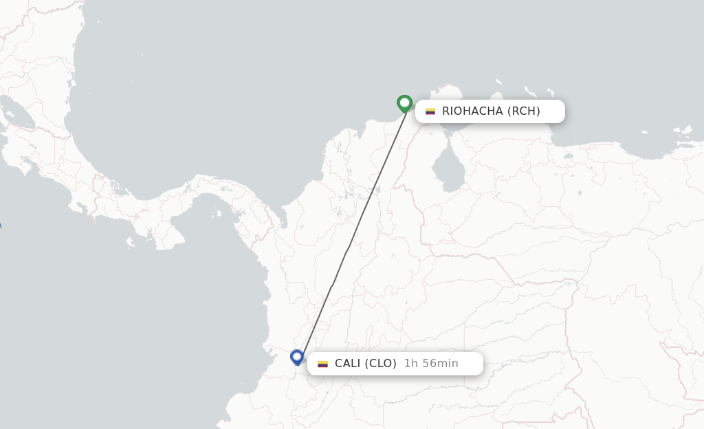 Flights from Riohacha to Cali route map