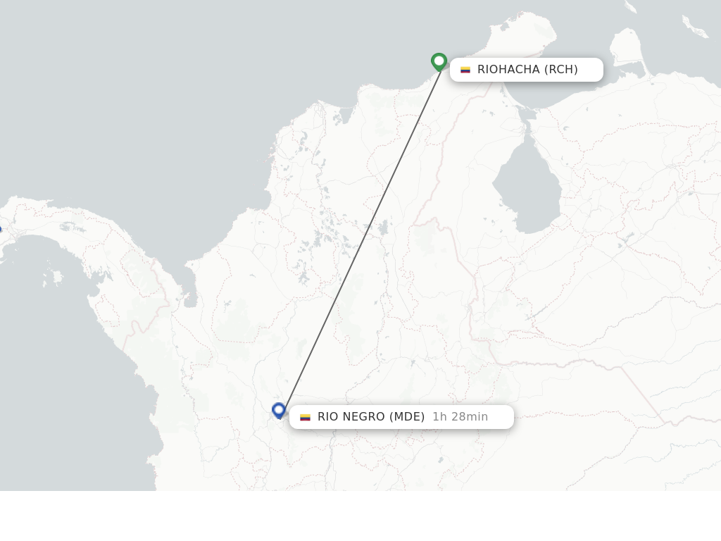 Flights from Riohacha to Medellin route map