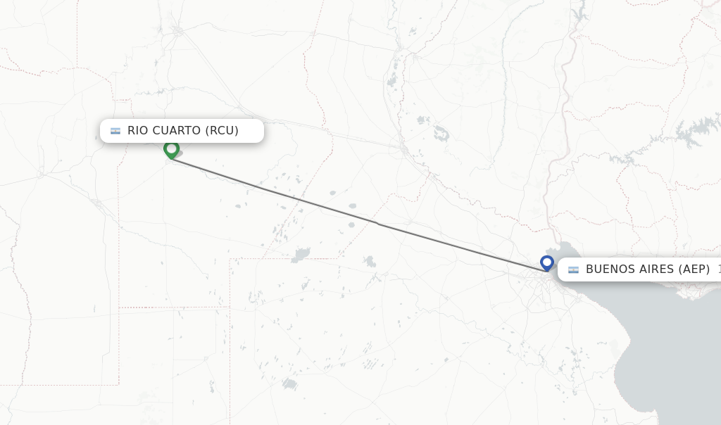 Flights from Rio Cuarto to Buenos Aires route map