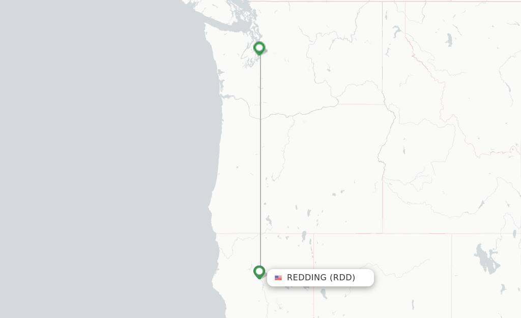 Route map with flights from Redding with Alaska Airlines