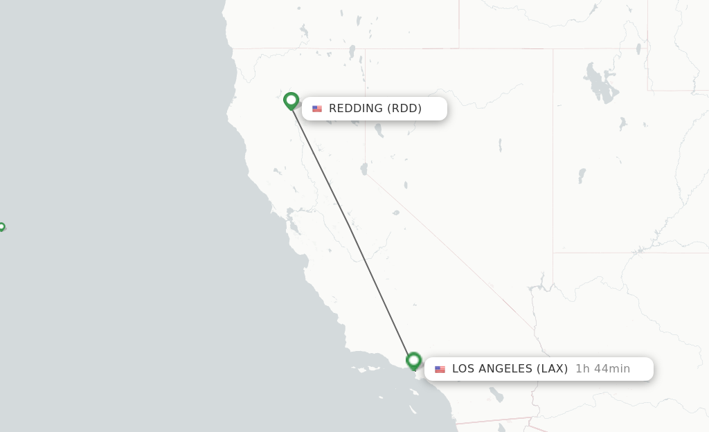 Flights from Redding to Los Angeles route map