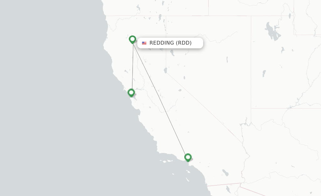 Route map with flights from Redding with United
