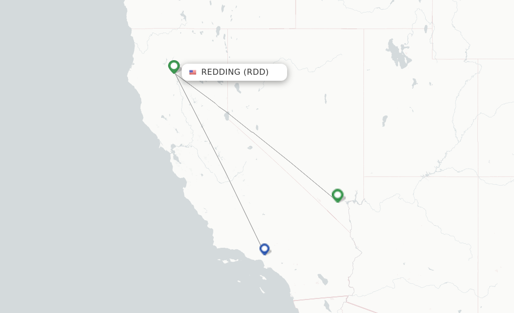 Route map with flights from Redding with Xtra Airways