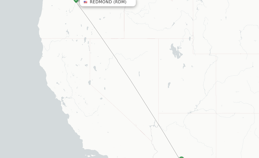 Route map with flights from Redmond with American Airlines