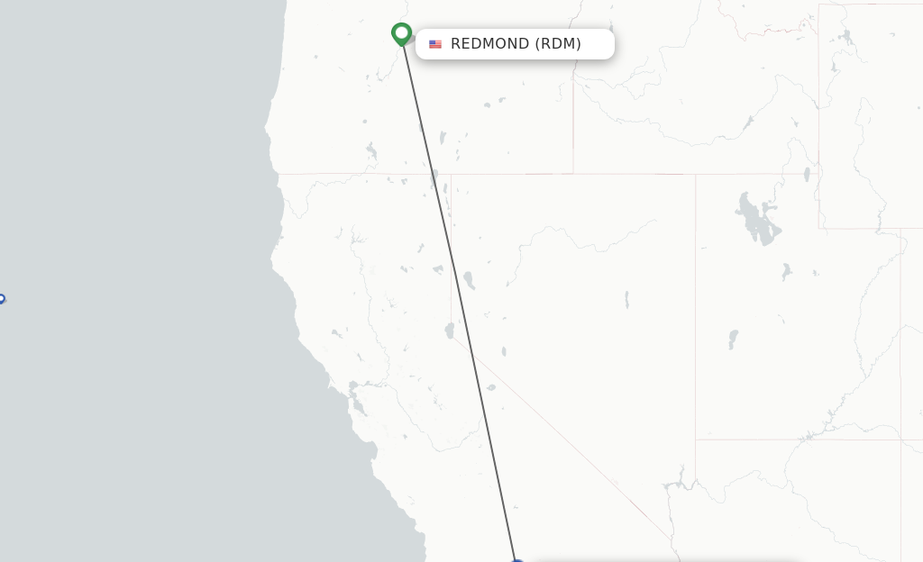 Flights from Redmond to Burbank route map