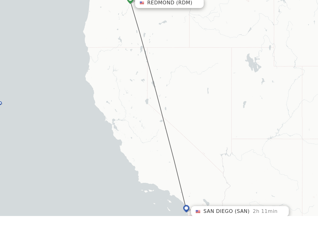 Flights from Redmond to San Diego route map