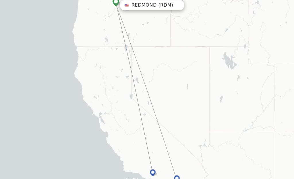 Route map with flights from Redmond with Xtra Airways