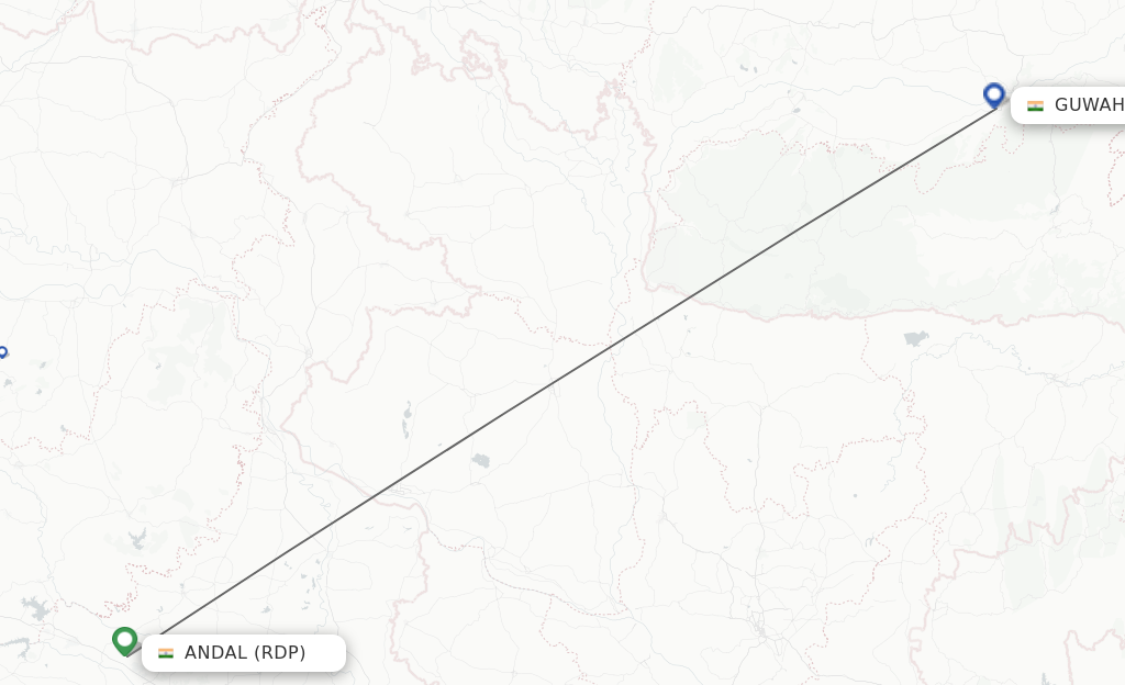 Flights from Andal to Guwahati route map
