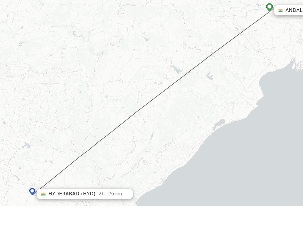 Flights from Andal to Hyderabad route map
