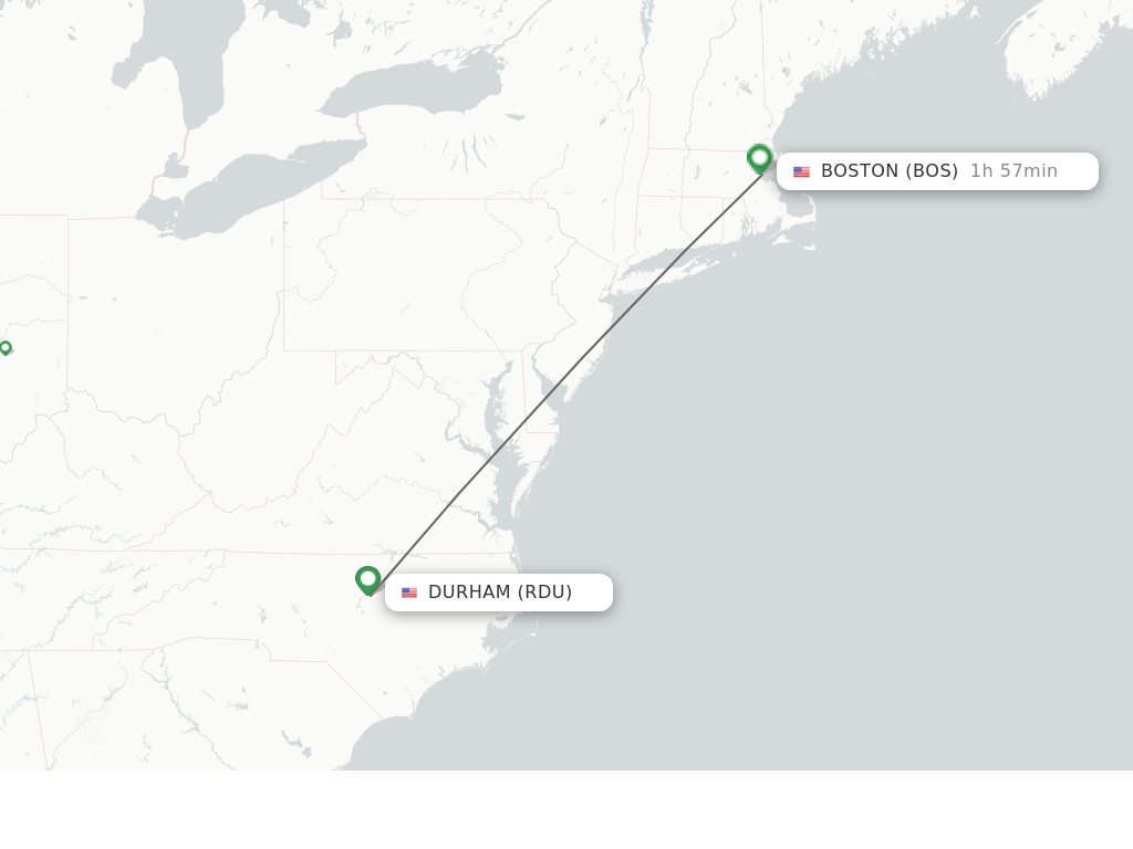 Flights from Raleigh/Durham to Boston route map