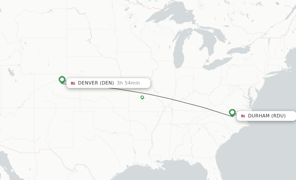 Flights from Raleigh/Durham to Denver route map
