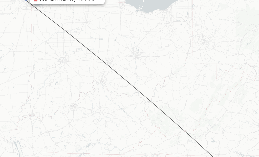 Flights from Raleigh/Durham to Chicago route map