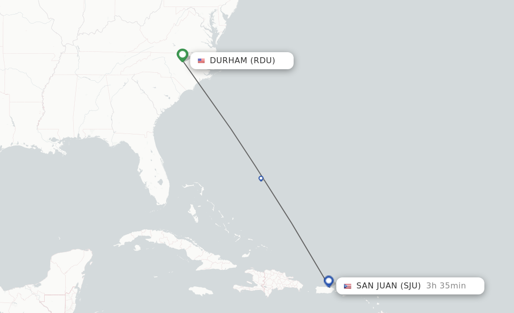 Flights from Raleigh/Durham to San Juan route map