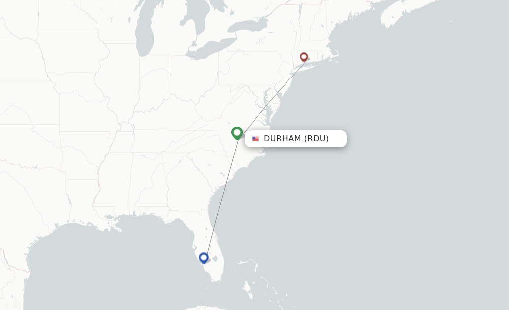Route map with flights from Raleigh/Durham with Xtra Airways