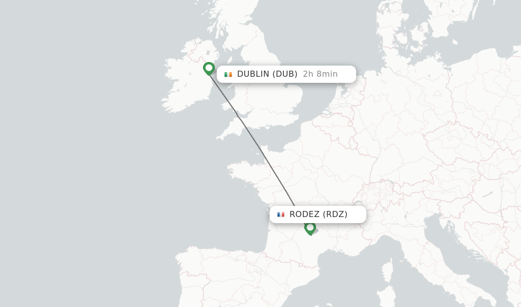 Flights from Rodez to Dublin route map