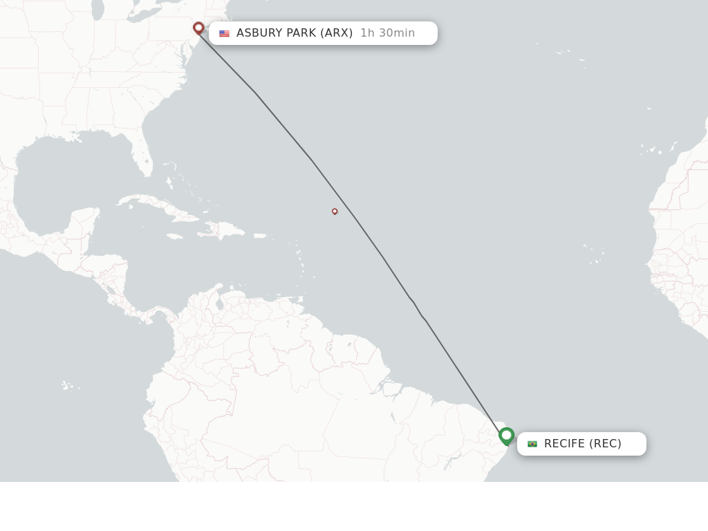 Flights from Recife to Aracati route map