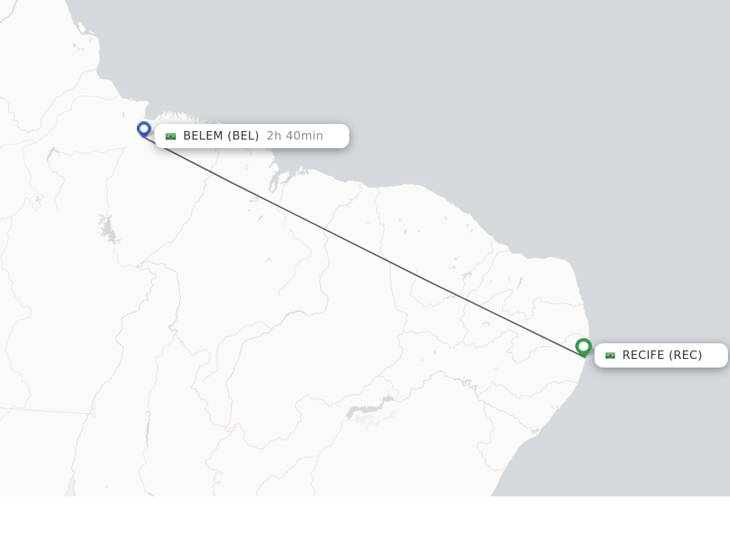 Flights from Recife to Belem route map