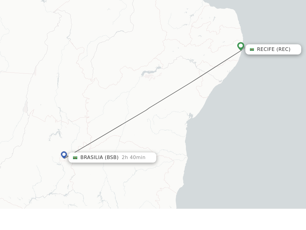 Flights from Recife to Brasilia route map