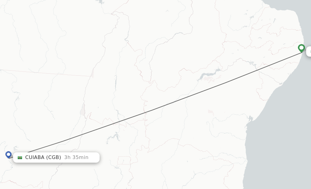 Flights from Recife to Cuiaba route map