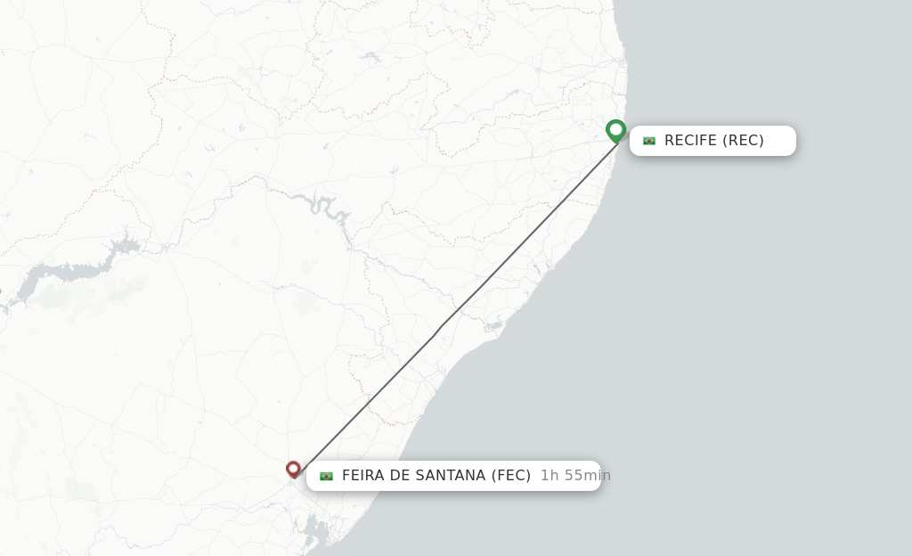 Flights from Recife to Feira De Santana route map