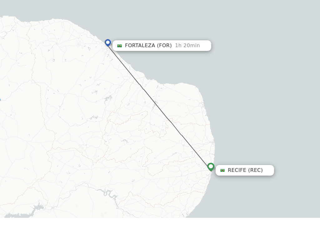 Flights from Recife to Fortaleza route map