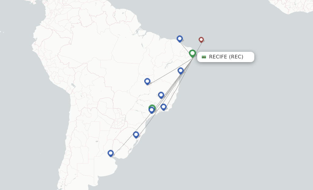 Route map with flights from Recife with Gol