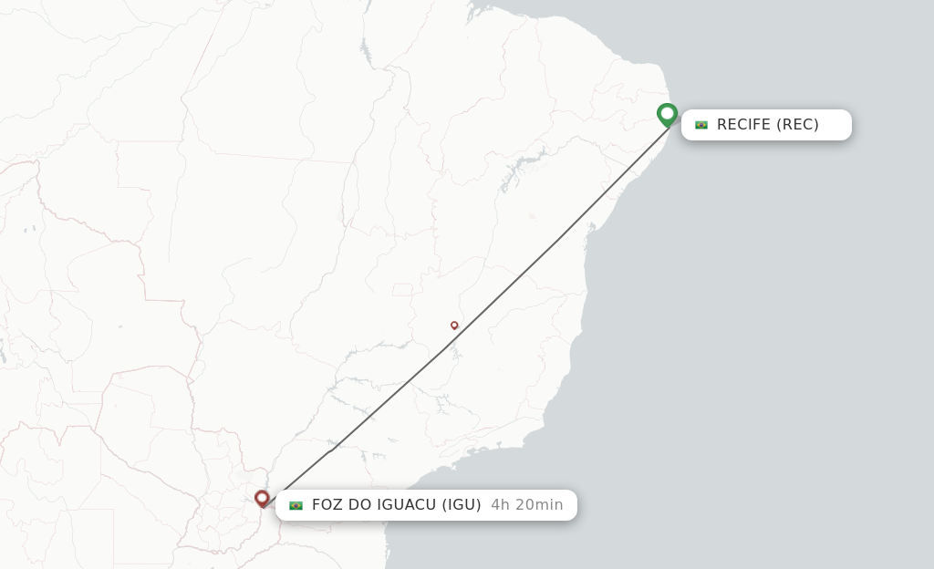 Flights from Recife to Iguassu Falls route map