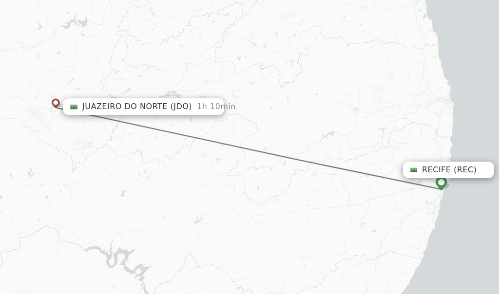 Flights from Recife to Juazeiro Do Norte route map