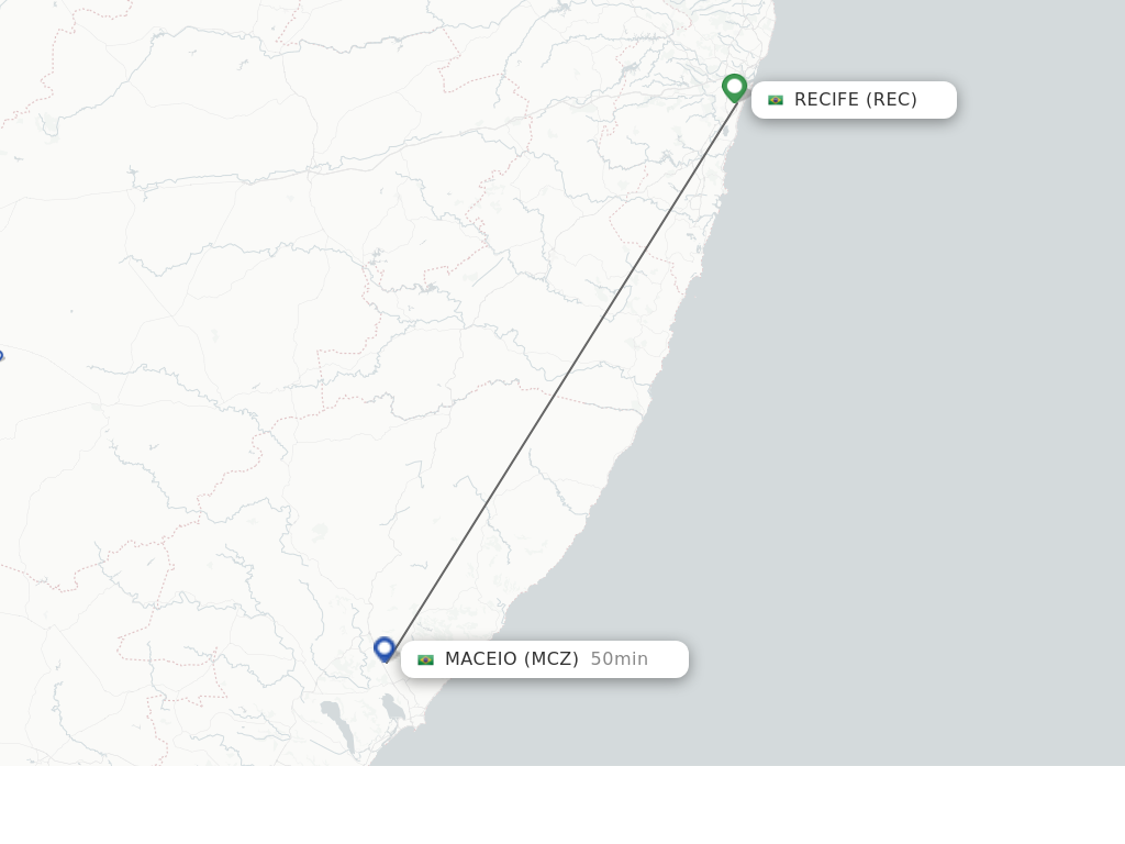 Flights from Recife to Maceio route map