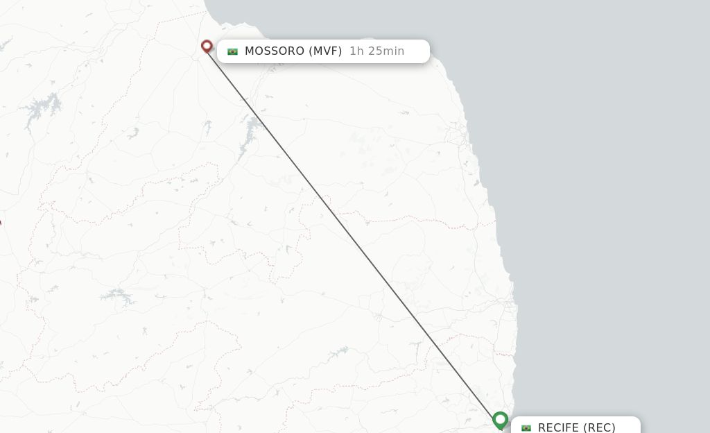 Flights from Recife to Mossoro route map