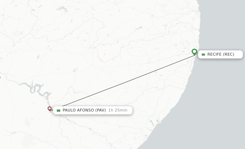 Flights from Recife to Paulo Afonso route map
