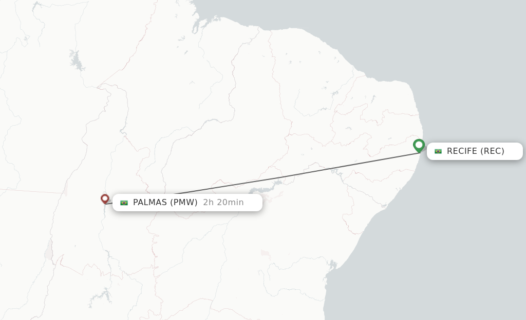 Flights from Recife to Palmas route map