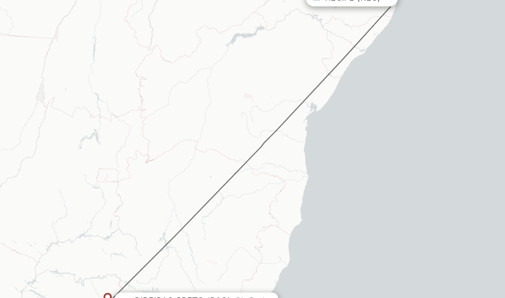 Flights from Recife to Ribeirao Preto route map