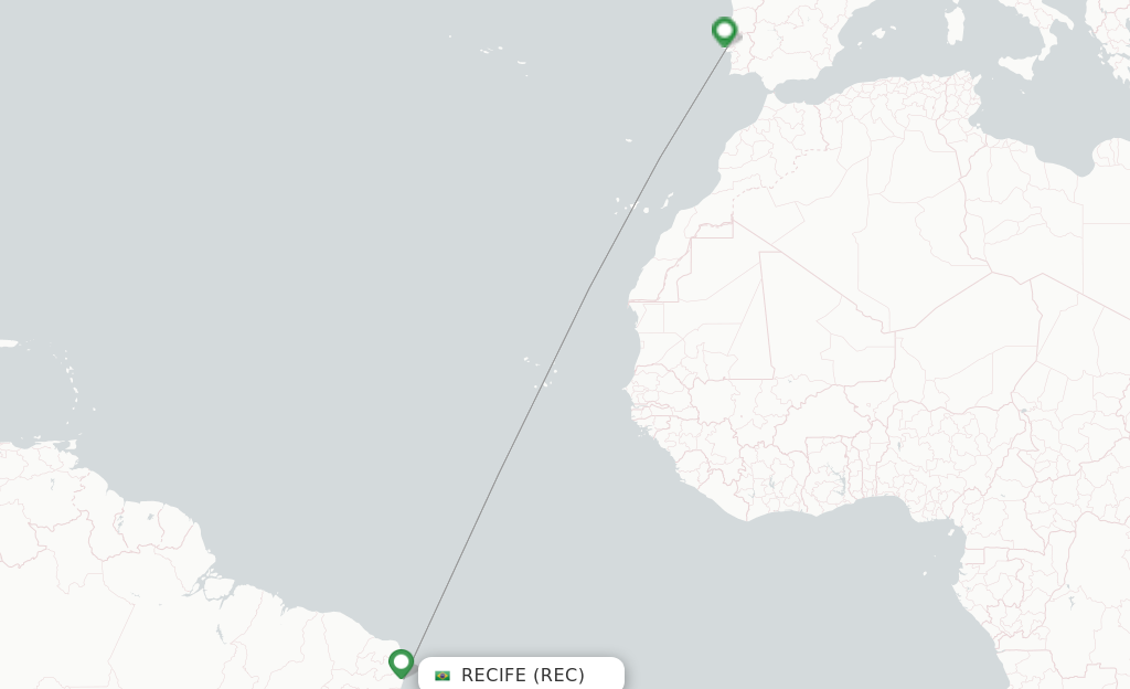 Route map with flights from Recife with TAP Portugal
